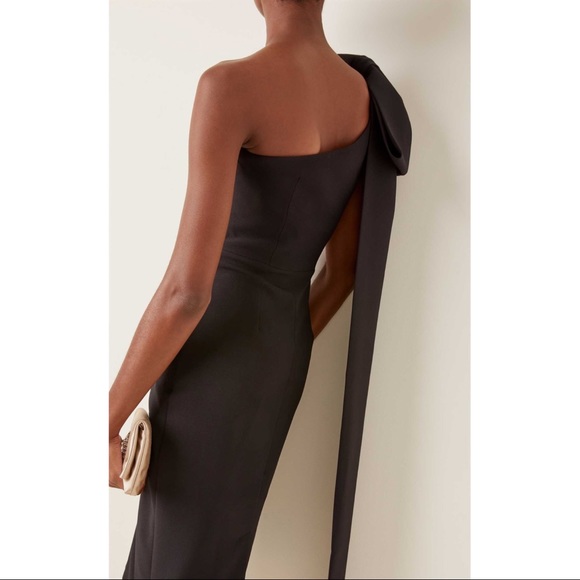 Safiyaa MO Exclusive Asymmetric Bow Crepe Knee-Length Dress | Size FR 36 - Picture 2 of 10